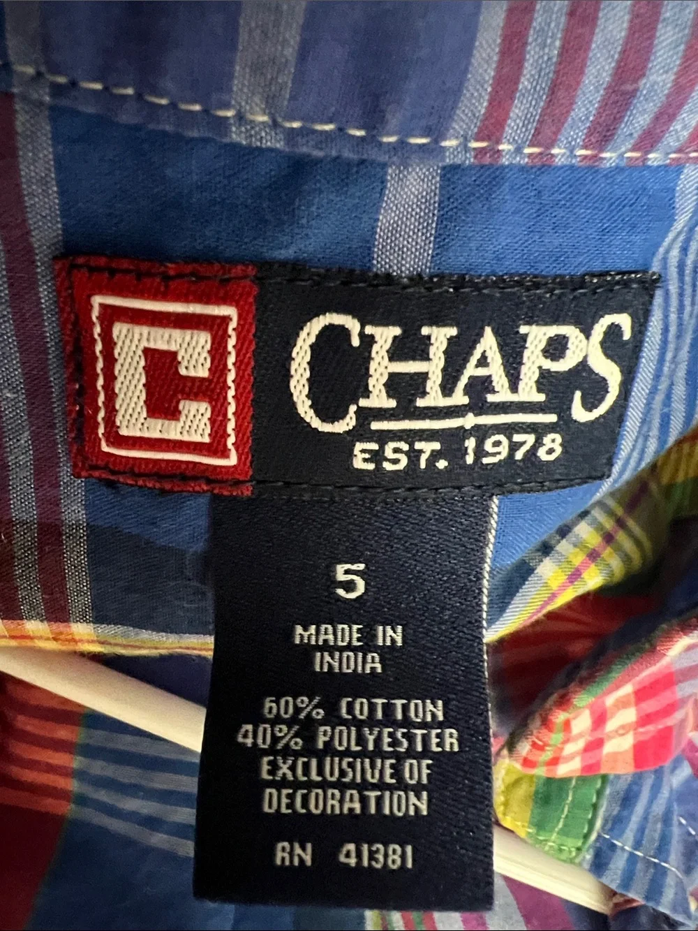 Chaps Boys Multicolor Plaid Button-Down Shirt - Blue, Red, Green